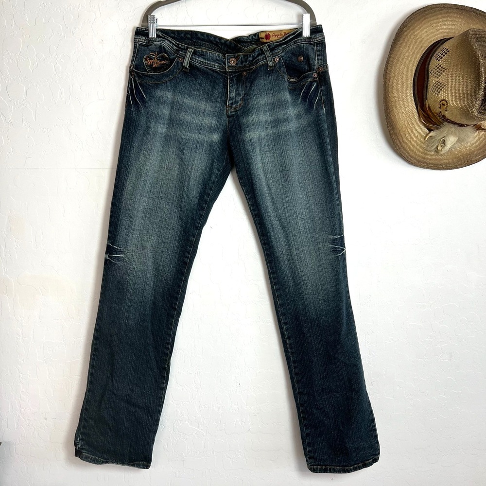 Vtg Apple Bottoms Jeans Size 11/12 Low Rise Straight Y2K Embroidered Script 32
